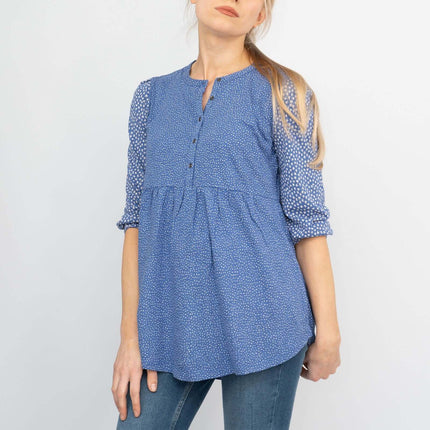 Blue 3/4 Sleeve Ditsy Floral Jersey Tops-Quality Brands Outlet-
