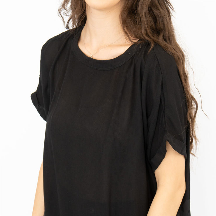 Next Black Short Sleeve Blouse Longline Relaxed Fit Tops