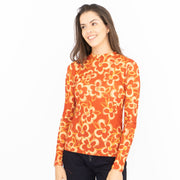 Nasty Gal Long Sleeve Retro Orange Floral High Neck Stretch Jersey Tops