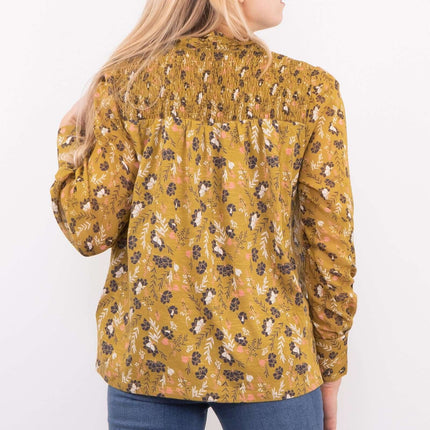 White Stuff Tamina Yellow Floral Print Long Sleeve Tine-Neck Tops-Quality Brands Outlet-