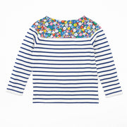 Mini Boden Girls Spring Flowers Navy Stripe Long Sleeve Tops - Quality Brands Outlet