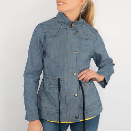 White Stuff Layla Striped Adjustable Waist Full Zip Casual Denim Jacket-Quality Brands Outlet-