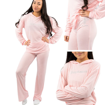 Juicy Couture Girls Pink Logo Embroidered Long Sleeve Soft Cotton Jersey Pyjama Set-Quality Brands Outlet-