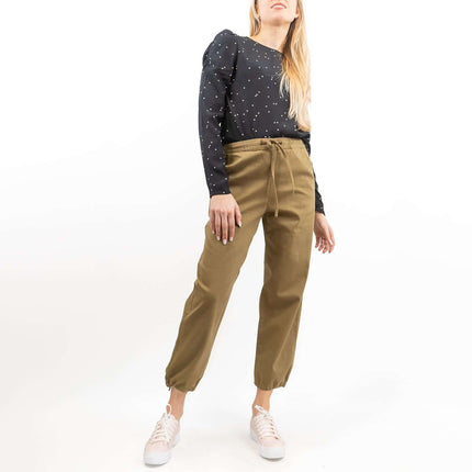 Hush Washed Khaki Green Crop Wide Leg Stretch Trousers with Pockets-Quality Brands Outlet-