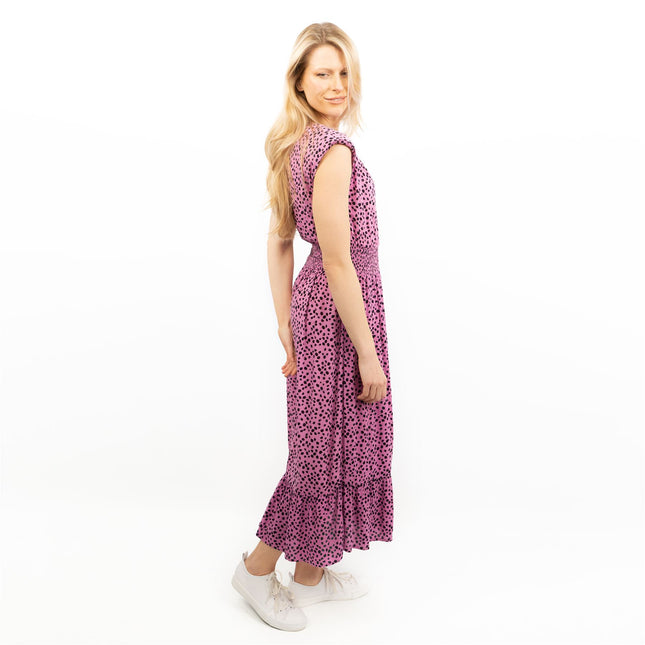 Next Pink Leopard Print V-Neck Sleeveless Tiered Midi Dress-Quality Brands Outlet-