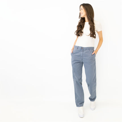 M&S Cotton Rich Tapered Leg Ankle Grazer Blue Stretch Cotton Chino Trousers - Quality Brands Outlet