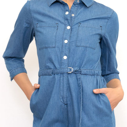 Womens Phase Eight Jumpsuit Denim Blue Lightweight Cropped Jarah Smart Casual - Quality Brands Outlet