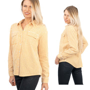 Yellow Striped Long Sleeve Button Through Women's Shirts