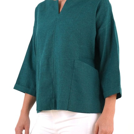 Seasalt Carlyon Bay Green Relaxed Fit Blouse 3/4 Sleeve Tops-Quality Brands Outlet-