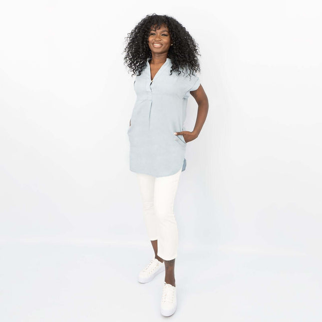 White Stuff Oversized Light Blue Linen Longline Tunic Tops-Quality Brands Outlet-