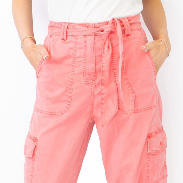 M&S Tencel Rich Pink Cargo Tapered Cropped Trousers-Quality Brands Outlet-