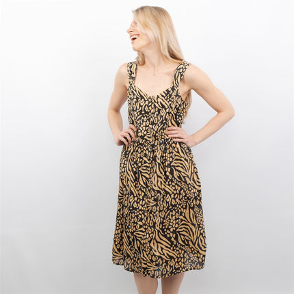 Black Leopard Print Sleeveless Women's Midi Dress Sundress-Quality Brands Outlet-