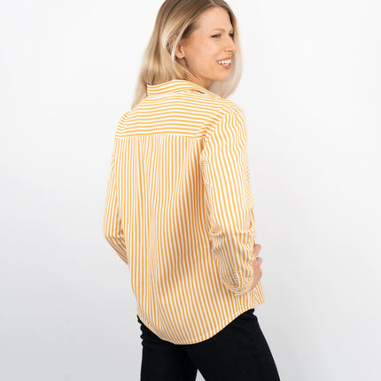 Yellow Striped Long Sleeve Button Through Women's Shirts-Quality Brands Outlet-