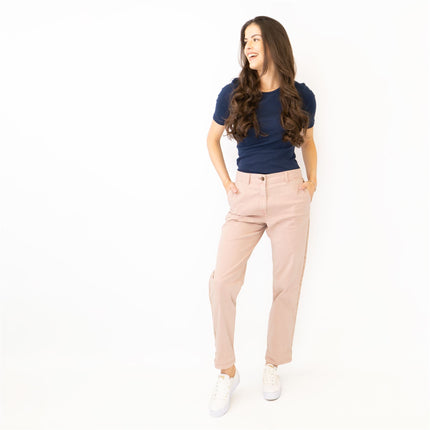 M&S Cotton Rich Tapered Leg Ankle Grazer Pink Stretch Cotton Chino Trousers - Quality Brands Outlet