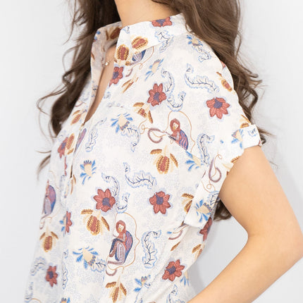 White Stuff Ivory Floral Print Billie Relaxed Linen Tunics Casual Longline Tops-Quality Brands Outlet-