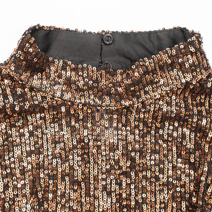 New Look Gold Copper Peplum 3/4 Sleeve Sparkly Sequin Tops for Women Party Christmas Outfits - Quality Brands Outlet