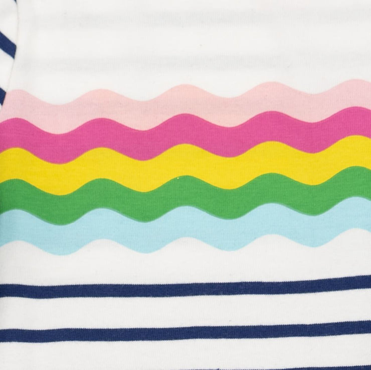 Mini Boden Girls Ivory Stripe T-Shirt Long Sleeve Rainbow Jersey Tops - Quality Brands Outlet