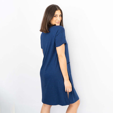 White Stuff Rich Blue Stripes Short Sleeve Cotton Blend Jersey Casual Relaxed Short Dress-Quality Brands Outlet-