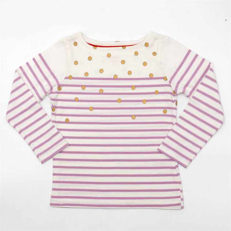Mini Boden Girls Pink Stripe Gold Spotty Dots Long Sleeve Jersey Tops - Quality Brands Outlet