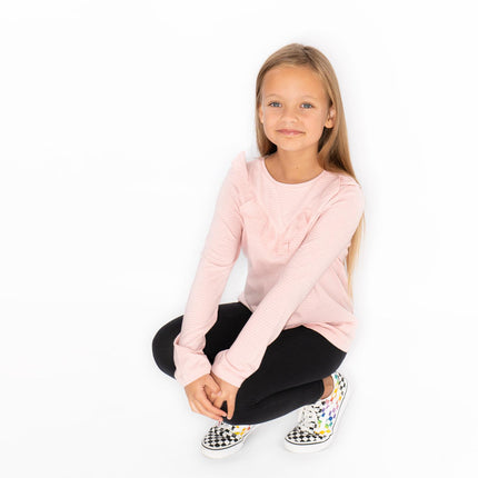 Girls Ruffle Long Sleeve Soft Jersey Tops in 2 Colours-Quality Brands Outlet-
