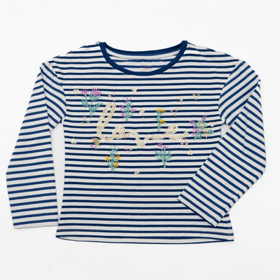 John Lewis Girls Navy Breton Stripe with Sparkle Love Embellishment Long Sleeve Tops - Quality Brands Outlet