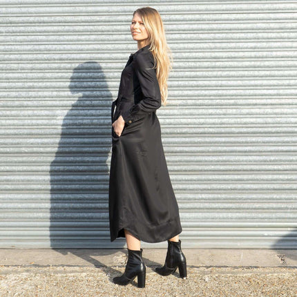 Next Women Belted Utility Khaki Black Long Sleeve Midi Shirt Dress