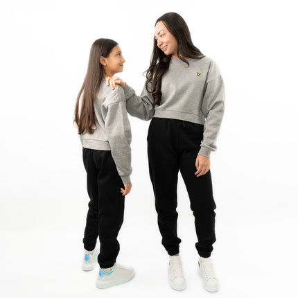 Lyle & Scott Girls Long Sleeve Grey Cropped Fleece Lined Sweatshirts-Quality Brands Outlet-