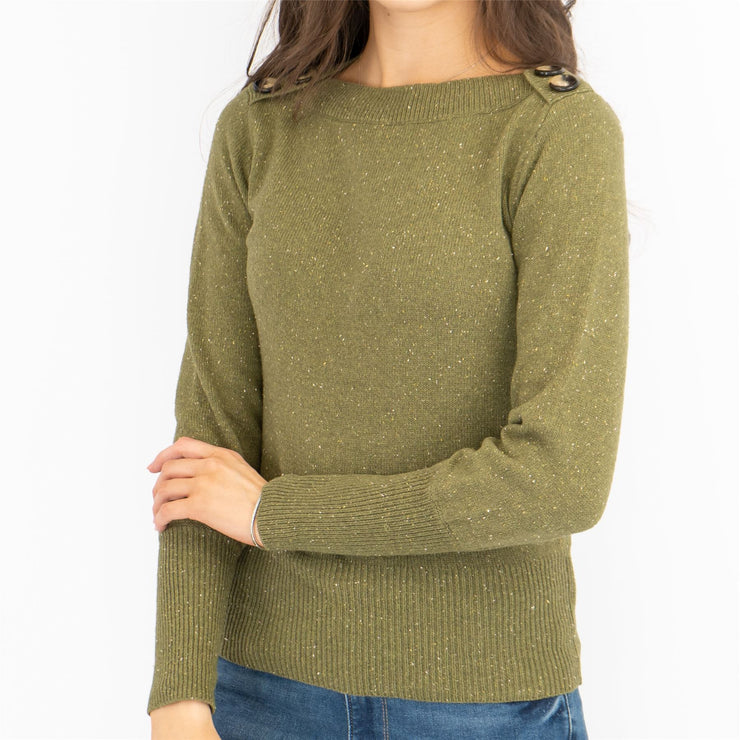 M&S Boat Neck Long Sleeve Khaki Green Jumper with Wool