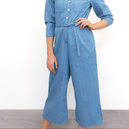 Womens Phase Eight Jumpsuit Denim Blue Lightweight Cropped Jarah Smart Casual - Quality Brands Outlet