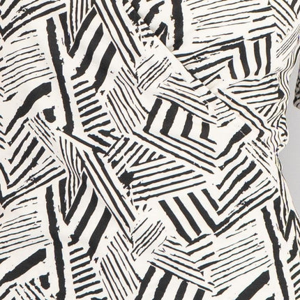 Karen Millen Black & White Geo Print V-Neckline Short Sleeve Tops - Quality Brands Outlet