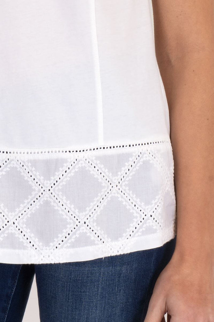 White Stuff Sleeveless Embroidered Panels Soft Cotton Jersey Casual Tops