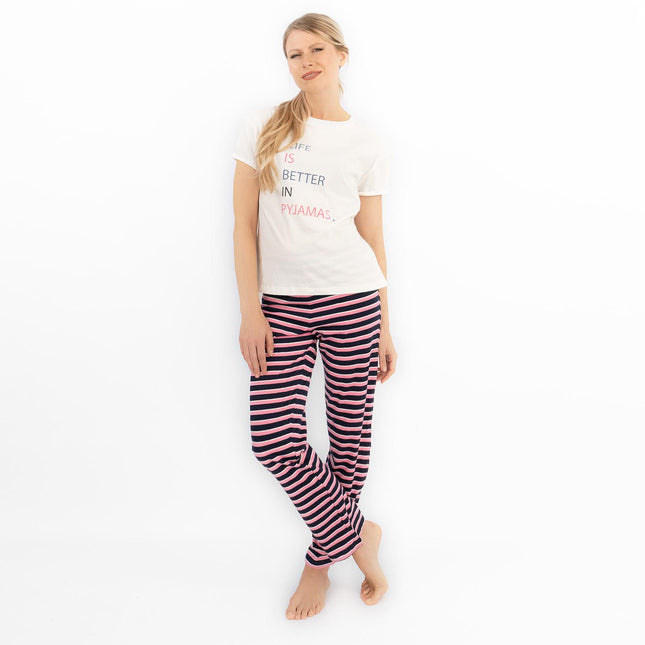 M&S Short Sleeve Soft Cotton Jersey Pyjamas Set-Quality Brands Outlet-