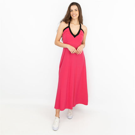 Karen Millen Pink Halter Neck Maxi Long A-Line Dresses-Quality Brands Outlet-
