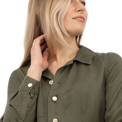 Next Women Belted Utility Khaki Black Long Sleeve Midi Shirt Dress