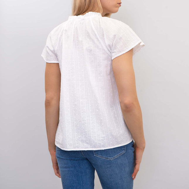 M&S Ivory Lightweight Textured Blouse Short Sleeve Tie Neck Tops-Quality Brands Outlet-