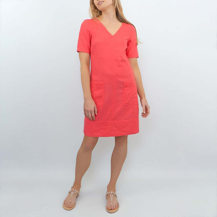 M&S Linen Blend Coral Short Sleeve Shift Dress