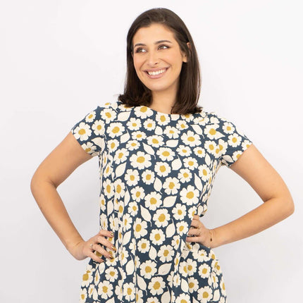 Seasalt Short Sleeve Blue Floral Print Clear Light Relaxed Casual Summer Short Dresses-Quality Brands Outlet-