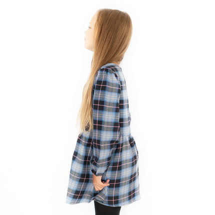 Girls Blue Long Sleeve Check Dresses-Quality Brands Outlet-