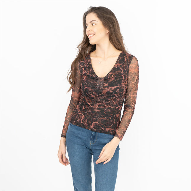 Nasty Gal Long Sleeve V-Neck Black Mesh Top - Quality Brands Outlet