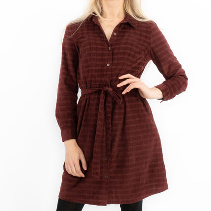 Fine Corduroy Red Wine Cord Long Sleeve Women's Shirt Dress-Quality Brands Outlet-