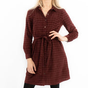 Fine Corduroy Red Wine Cord Long Sleeve Women's Shirt Dress