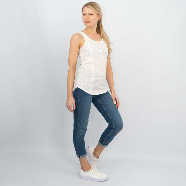 White Sleeveless Vest Floral Embroidery Cami Tops-Quality Brands Outlet-