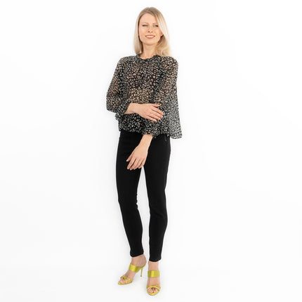 Next Floral Black Chiffon Long Sleeve Top