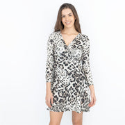 Karen Millen Ivory 3/4 Sleeve Leopard Print Cross Wrap Jersey Short Dresses