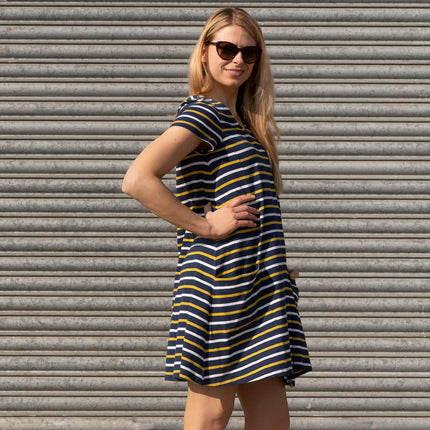 Seasalt Short Sleeve Clear Light Navy Breton Striped Relaxed Casual Jersey Dress-Quality Brands Outlet-
