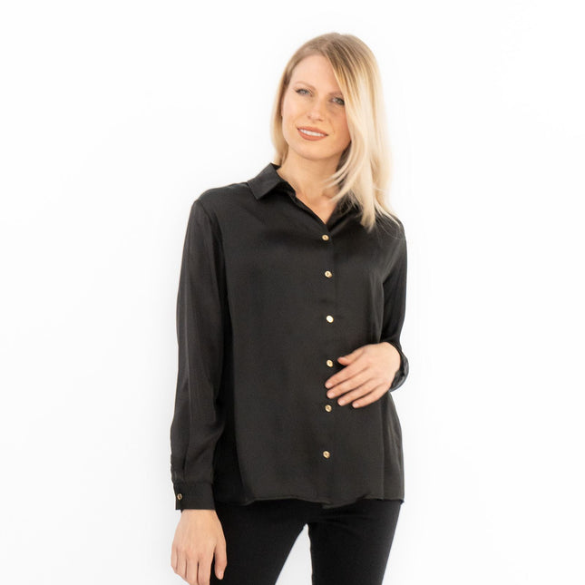 Coast Black Drap Satin Shirt-Quality Brands Outlet-