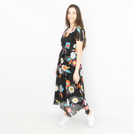Frugi Celeste River Flower Maternity Nursing Cross Wrap Midi Dress
