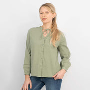 Long Sleeve Tie Neck Loose Casual Button Tops