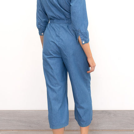 Womens Phase Eight Jumpsuit Denim Blue Lightweight Cropped Jarah Smart Casual - Quality Brands Outlet