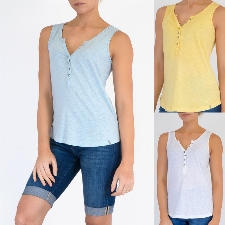 White Stuff Vest Sleeveless Button Up Cotton Jersey Cami Top - Quality Brands Outlet